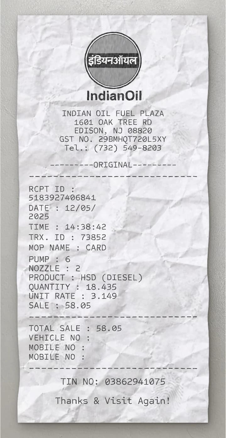 Vista previa del recibo Surtidor de Gasolina Indio
