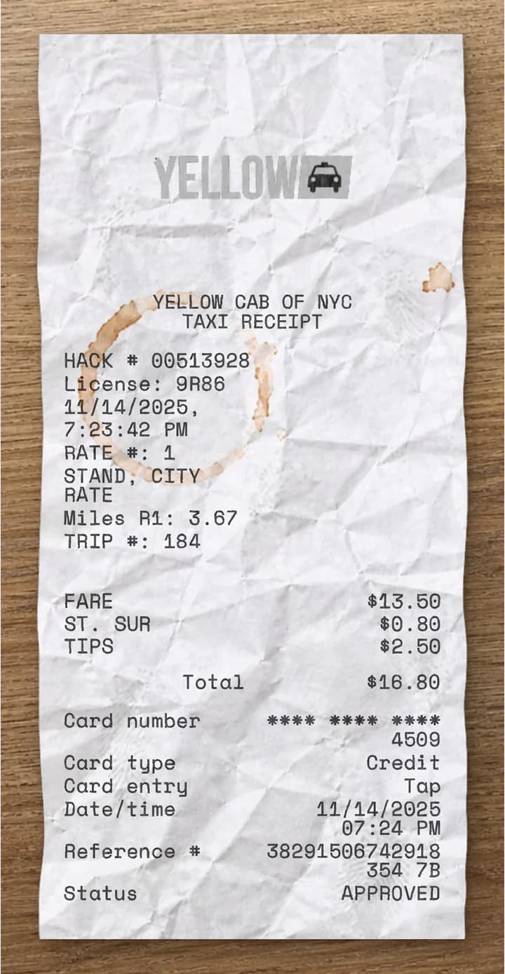 Vista previa del recibo Yellow Cab