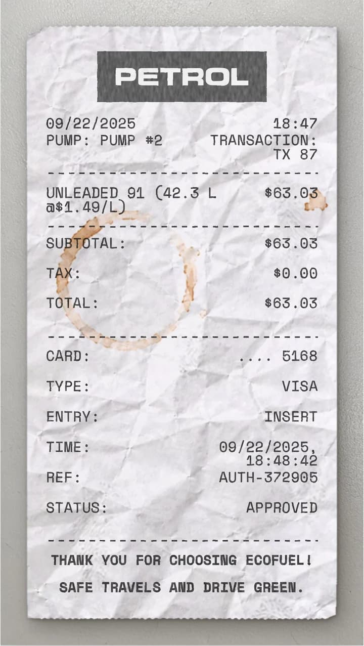 Vista previa del recibo Gasolina
